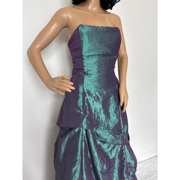 Vintage 80's F.I.E.S.T.A. iridescent teal taffeta draping strapless gown Medium - Picture 5 of 16